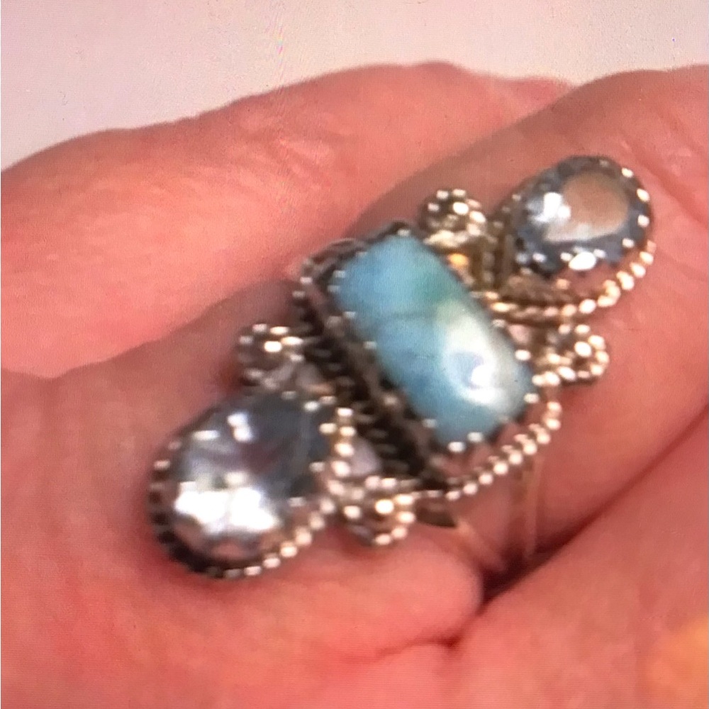Larimar Blue Topaz Stamped 925 Sterling Silver Ring